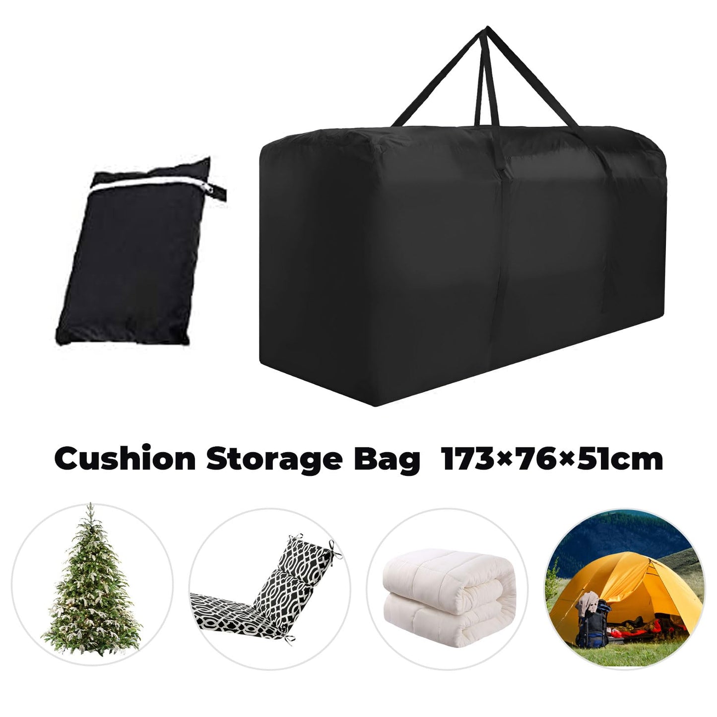 Patio Waterproof Extra Large Protective Zippered Outdoor Cushion Furniture Storage Bag with Handles, 68in L x 30in W x 20in H (1 Pack)