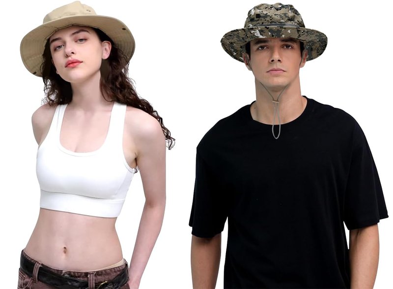 Sun Hats for Men Women Bucket Hat UPF 50+ Boonie Hat Foldable UV Protection Hiking Beach Fishing Summer Safari(2pack-Beige+Gray Digital)