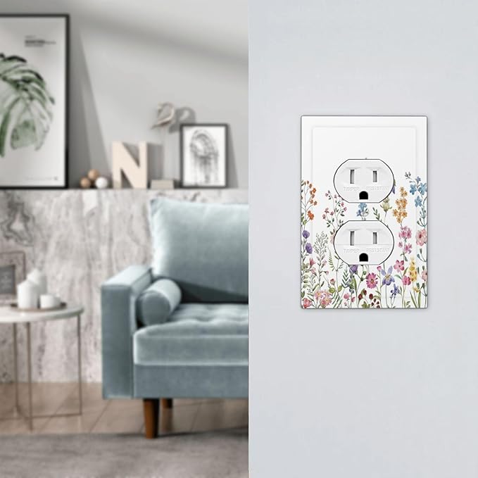 Rustic Wild Floral Vintage Watercolor Flower 1 Gang Duplex Receptacle Switch Wall Plate Decorative Switchplate Outlet Covers Electrical Plug Cover Faceplate for Bathroom Home Decor