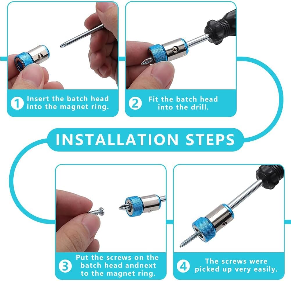 6 PCS Upgraded Screwdriver Head Magnetic Ring, 1/4 Inch/6.35mm Universal Screw Magnetizer Ring for Hex Screwdriver & Power Bits (Mix)