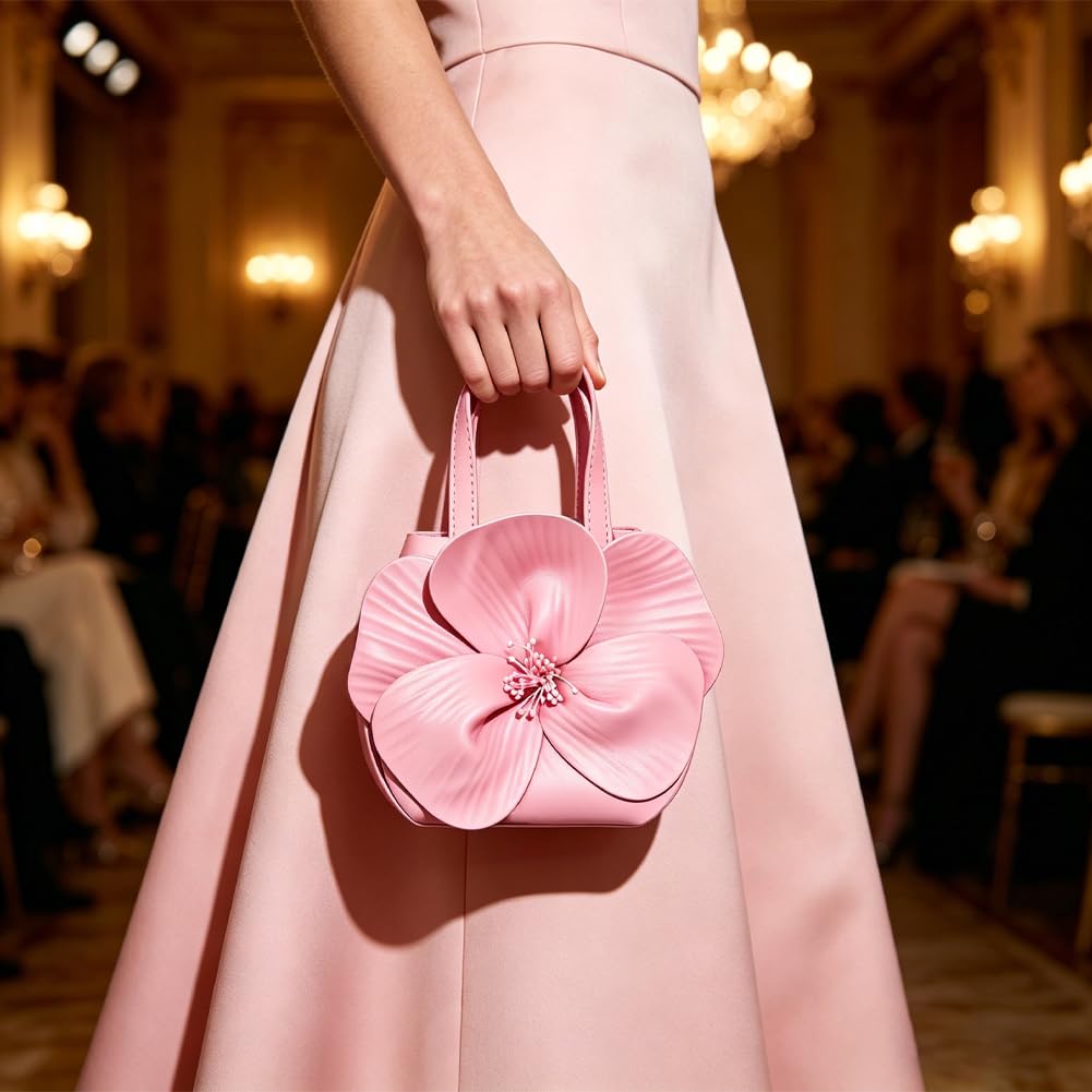 CUXVA Mini Flower Evening Purse Bridal Clutch for Wedding PU Leather Evening Handbag with Chain Wedding Party Prom Crossbody Purses