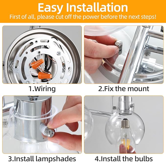 Bathroom Light Fixtures Polished Chrome 3 Light Vanity Light Wall Sconces Lighting with Clear Globe Glass Shades Bath Wall Mount Lamp for Mirror Kitchen Porch Living Room Bedroom Hallway(E26)