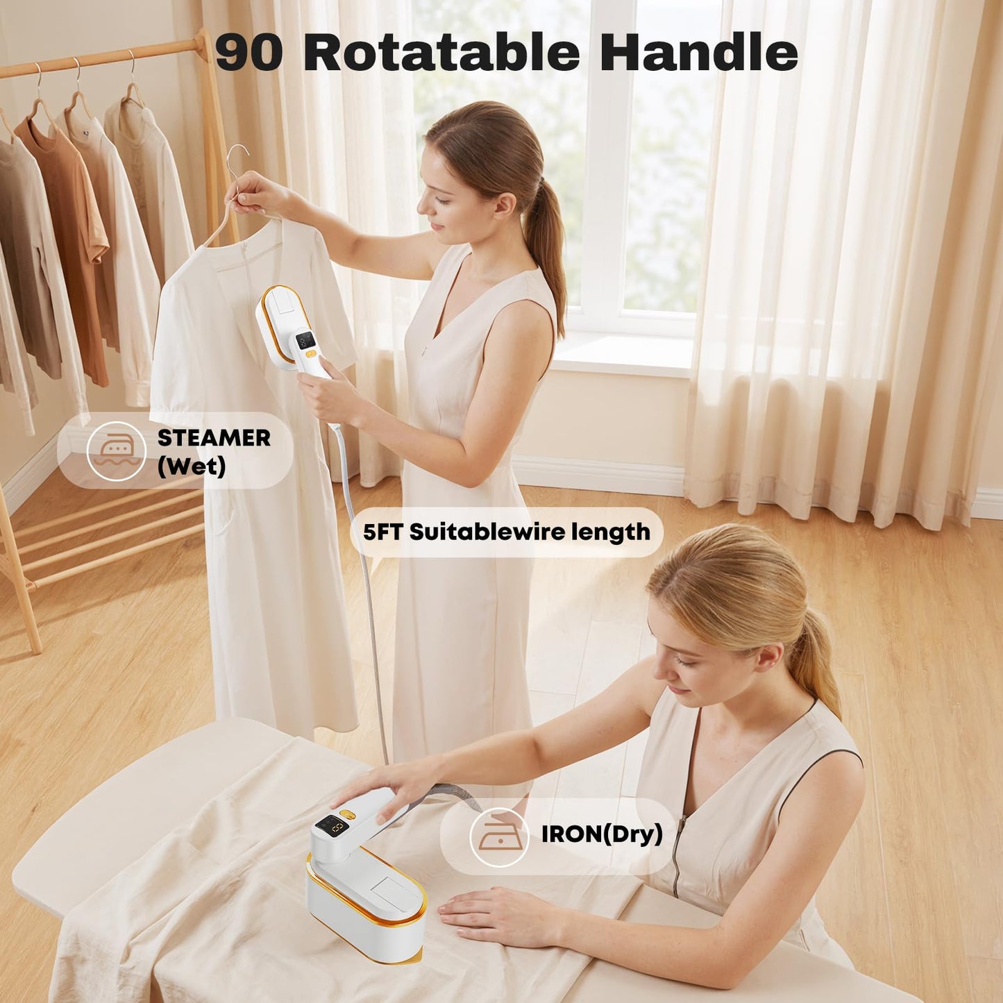 Droyek Portable Travel Steamer for Clothes, 1200W Powerful 2 In 1 Steamer & Iron,10s Fast Heat,4 Modes with LED Display, 150ml Water Tank Powerful Wrinkle Remover for Home,Office, Travel