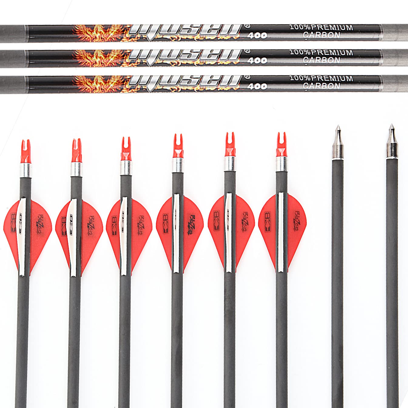 Musen Pure Carbon 30 inch Arrows Hunting Arrows for Recurve Bow,100% Carbon Archery Target Arrows with Removable Tips for Youth Hunters & Bowhunters (Pack of 12) (SP400)