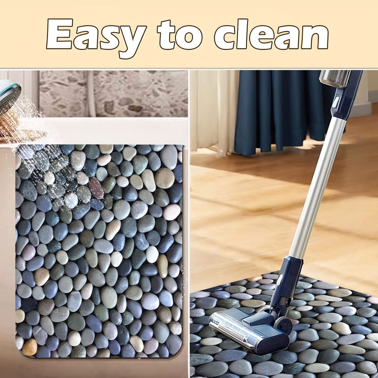 OHTMTHO Cobble Pebble Stone Bath Mat Non Slip Washable Bathroom Rugs for Shower Room Bathtub 16"x24"