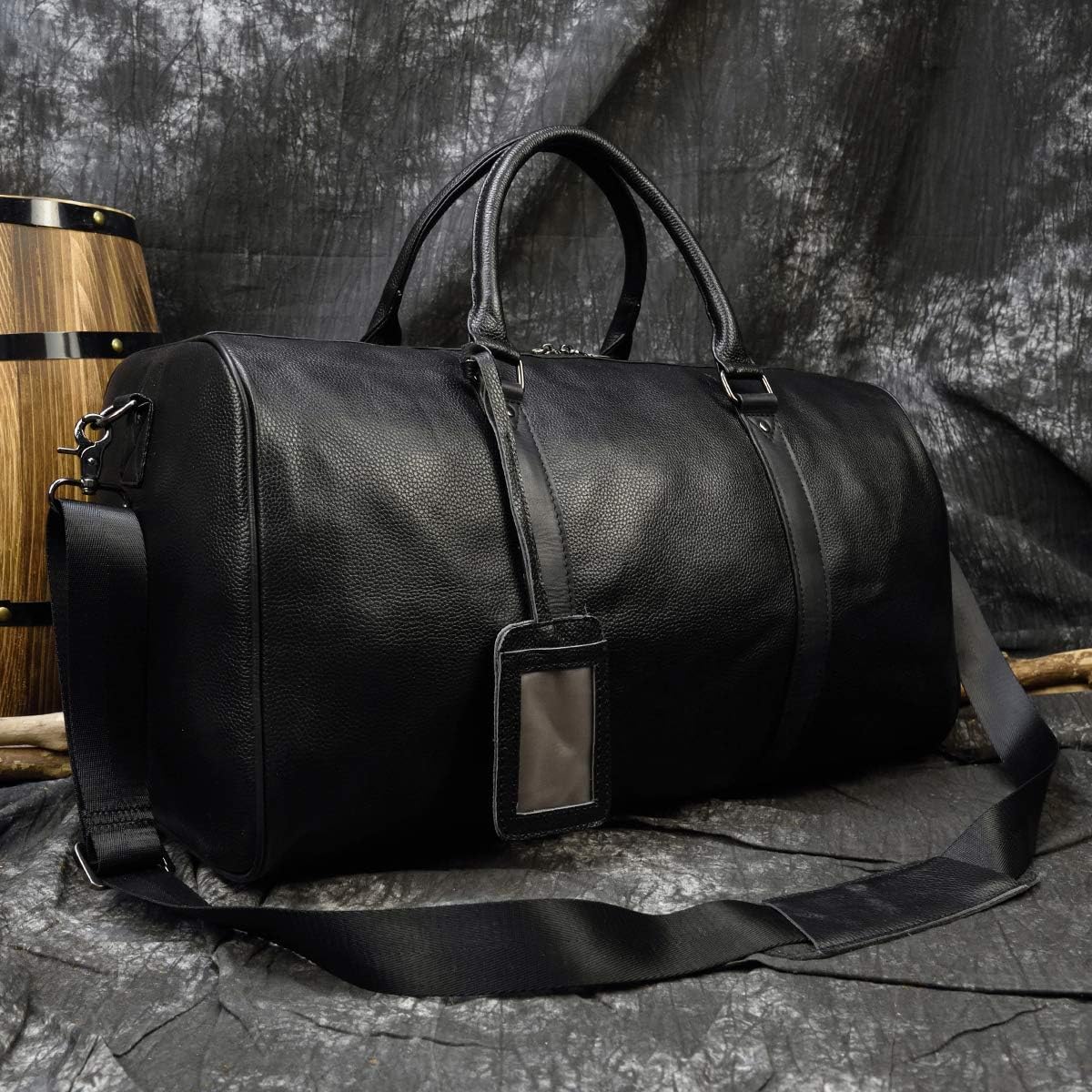 LUUFAN Leather Travel Bag Large Capacity Luggage Duffel Bag with Shoe Compartment, Men Women Weekend Shoulder Handbag for Holiday Business Trip (55cm-Black)