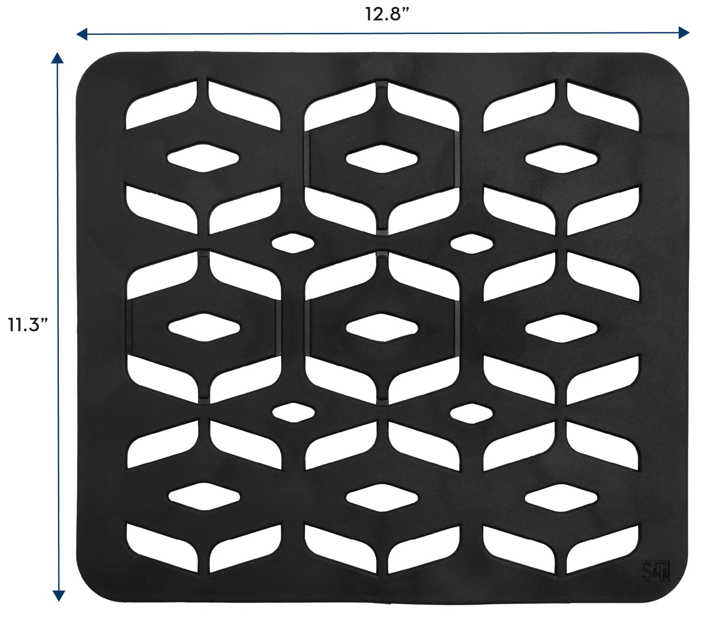 S&T INC. Kitchen Sink Mat, Cut to Fit Drain Hole, Raised Design for Water Flow, Black, 12.8 Inches x 11.3 Inches