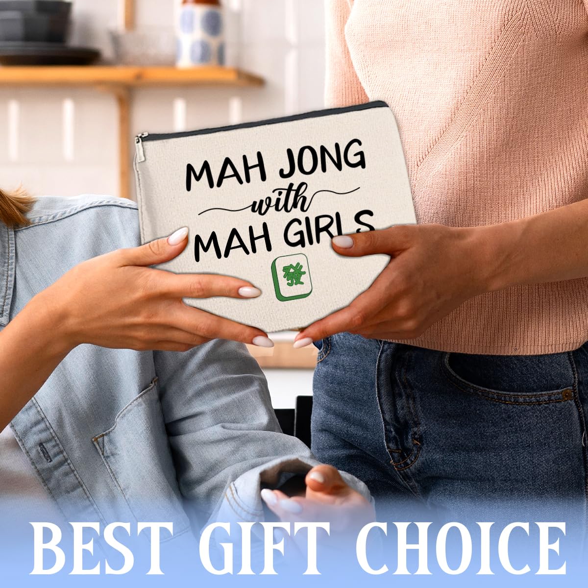 Nurawo Mahjong Gifts Makeup Bag Cosmetic Bags for Women Mahjong Players Lover, Mah Jong With Mah Girls Makeup Pouch With Zipper