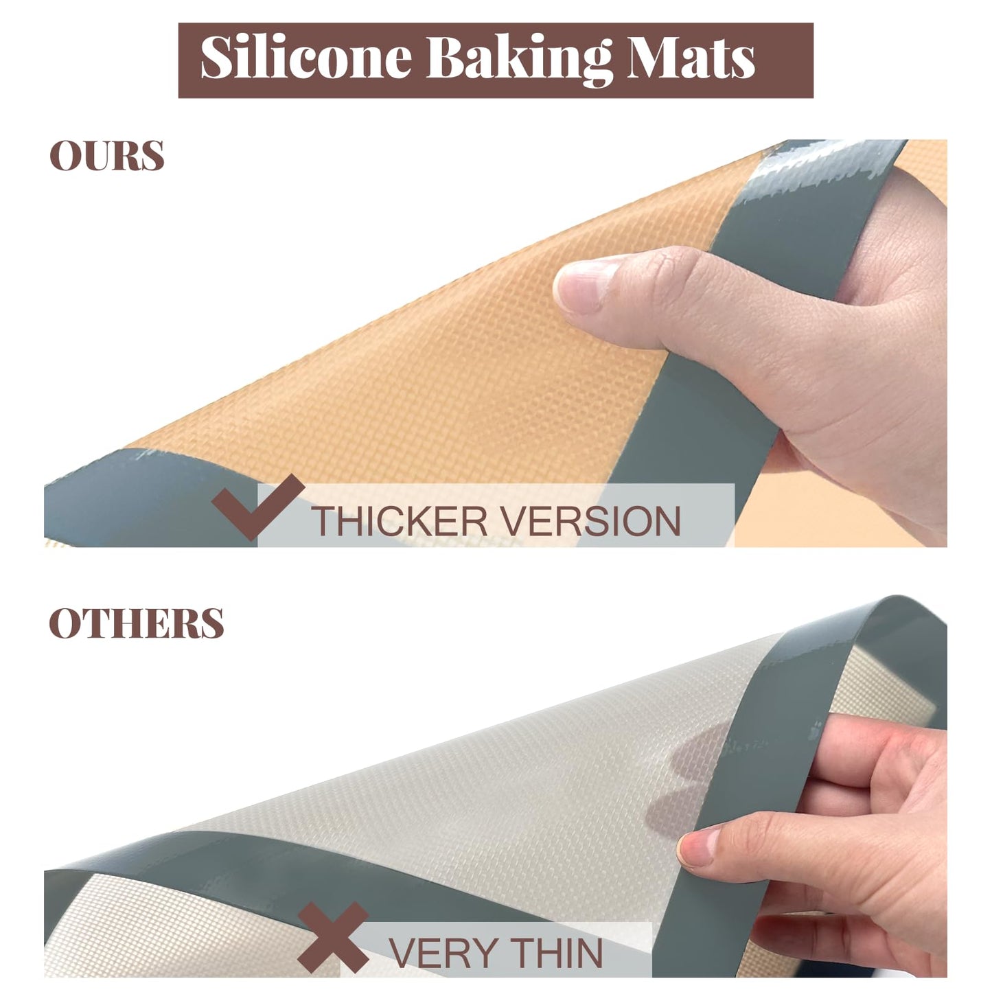Silicone Baking Mat Set, Nonstick Reusable Liners, 2 Half & 1 Quarter Sheet for Cookies, Bread, Pastry, Dough Prep and Oven Baking