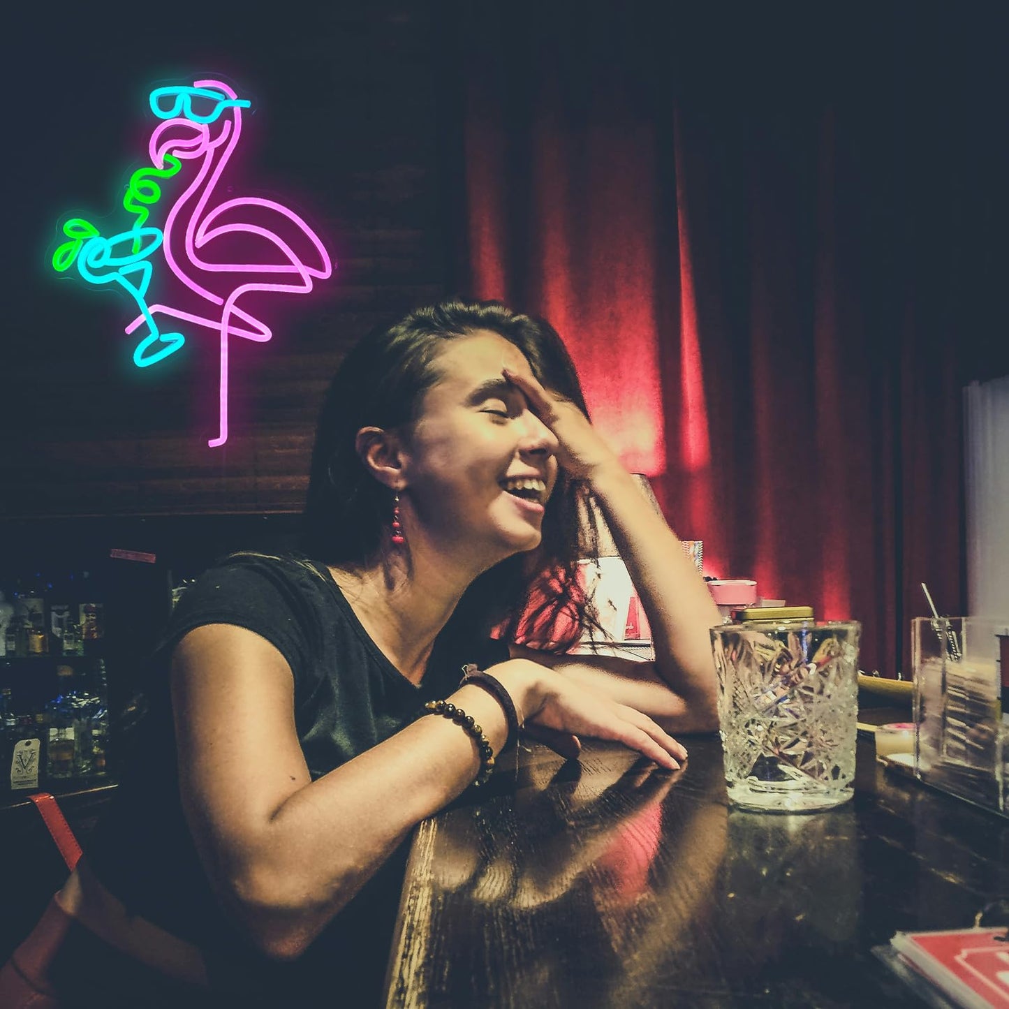Flamingos Drink Neon Sign LED Cocktail Light Up Sign for Wall Decor Dimmable USB Powered Animal Neon Light for Living Room Kids Room Bar Art Wall Decor (16.7 * 12.8In)