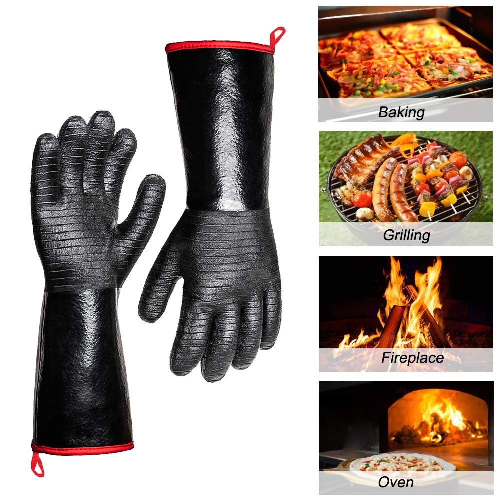 932°F Extreme Heat Resistant Gloves for Grill BBQ,Aillary Waterproof Long Sleeve Pit Grill Gloves for Fryer, Baking, Oven,Smoker,Fireproof, Oil Resistant Neoprene Coating(14-Inch )