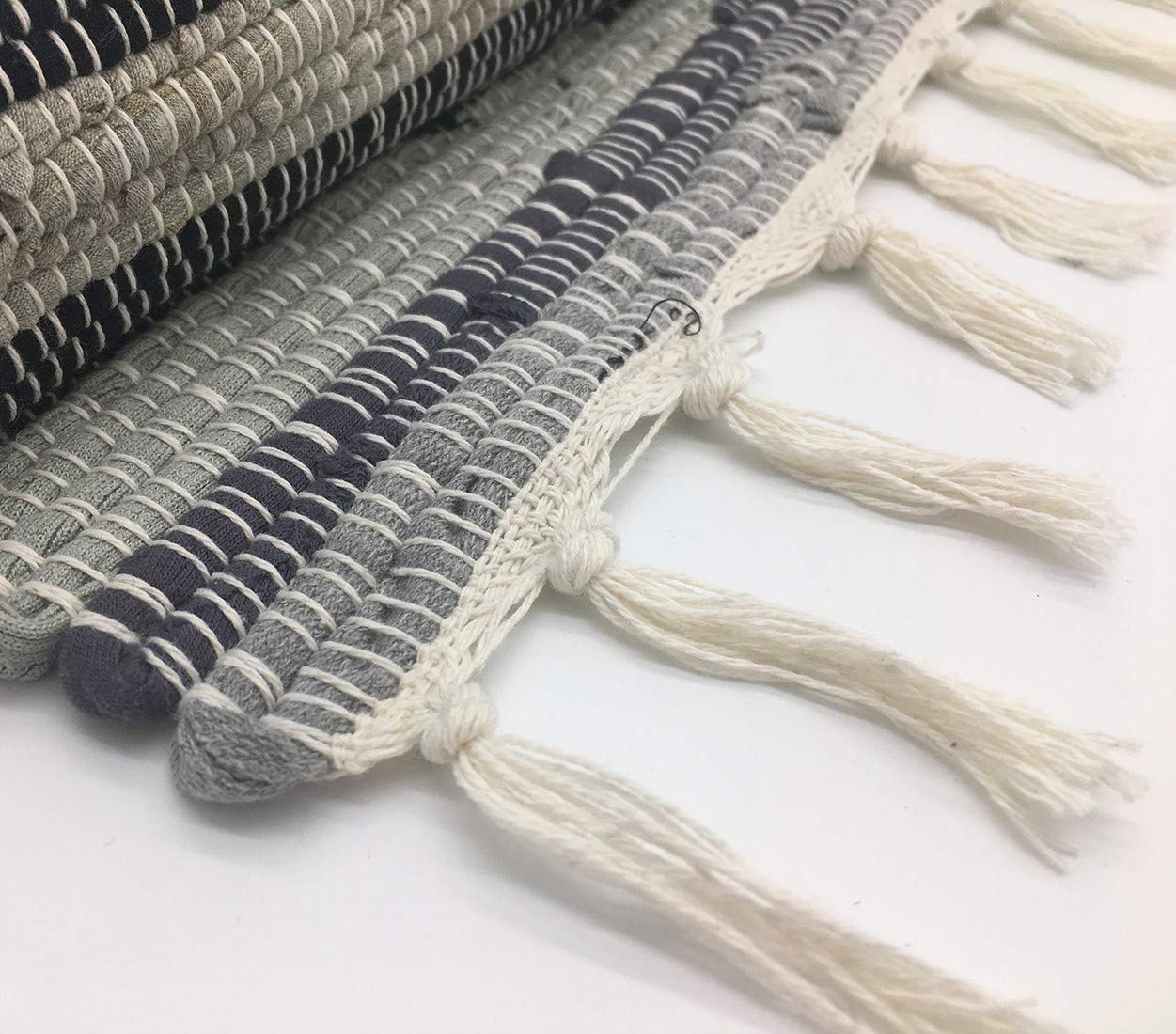 Zeafeel Chindi Rag Rug, Machine Washable Cotton Reversible Rag Rug Hand Woven Multi Color Striped Area Rug Floor Rugs for Bedroom, Living Room, Kitchen and Laundry Room (20'' x 31", Grey)