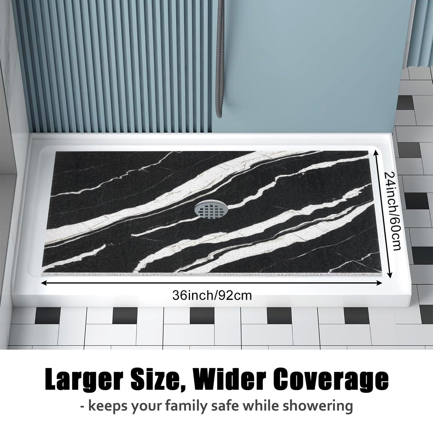 Shower Mat Non Slip: 24x36 Inch Large Shower mats for Inside Shower with Drain Hole in Middle, Super Soft PVC Loofah Massage Shower Floor Mat, Anti Slip Shower Stall Mat, Quick Drying