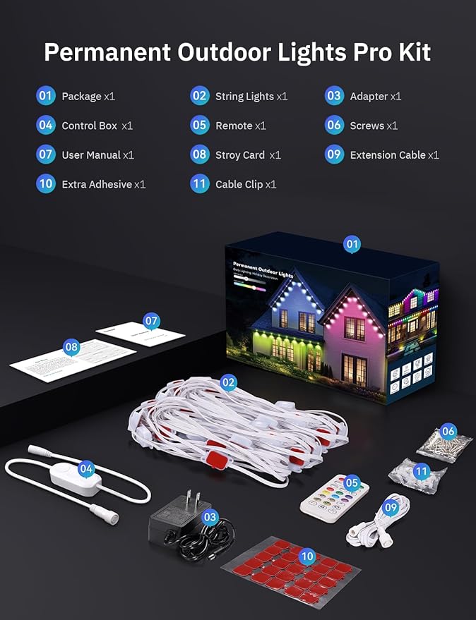 150FT Permanent Outdoor Lights Pro, 75 IC+RGBCW Smart Eaves Lights with 48 Scene Modes, IP67 Waterproof Outside Halloween Christmas String Lights for House All Year Decor, APP/Remote Control