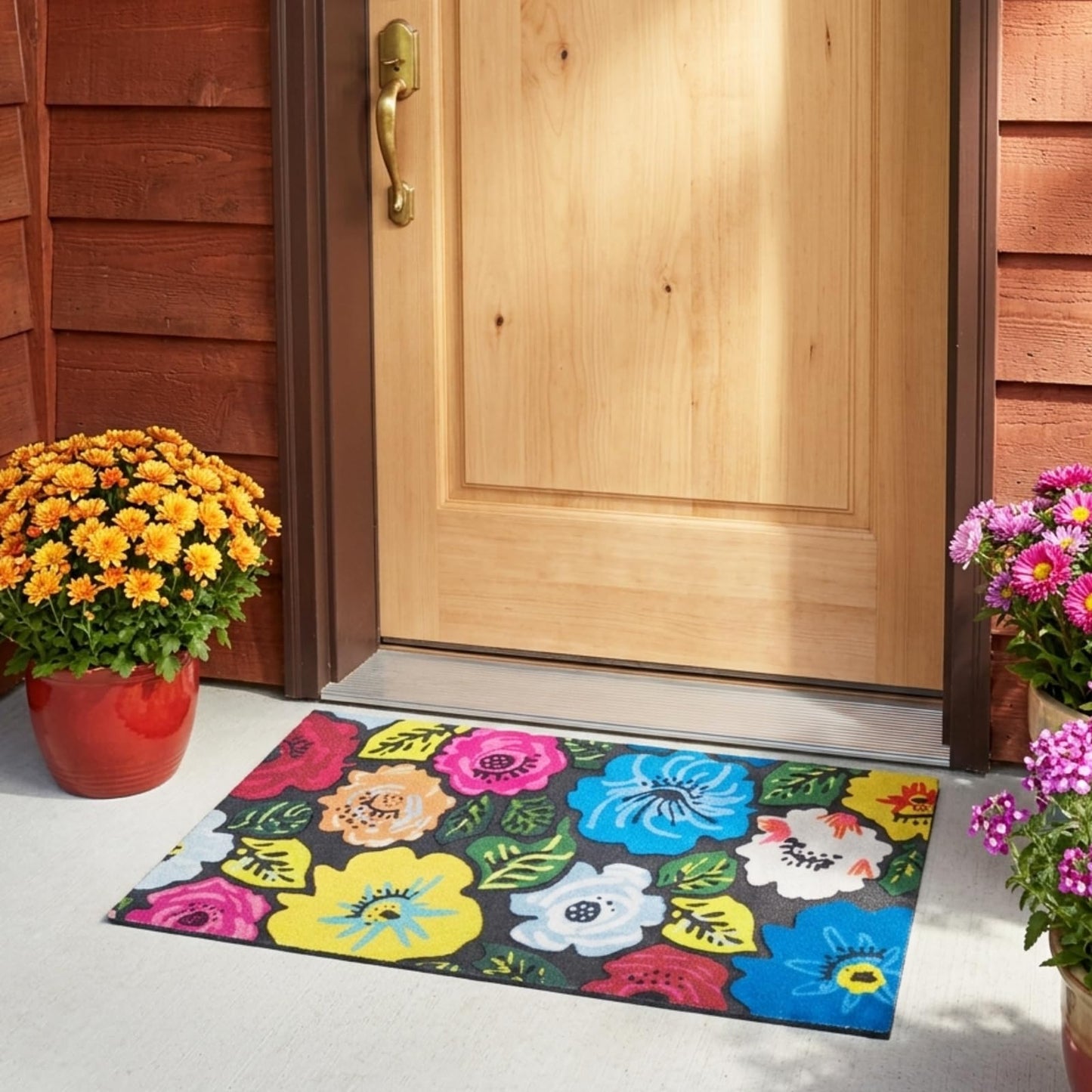 CHICHIC Welcome Door Mat 18 x 30 Inch Front Doormat Outdoors for Home Entrance Outdoors Mat for Outside Entry Way Doormat Entry Rugs, Heavy Duty Non Slip Rubber Back Low Profile, Flower