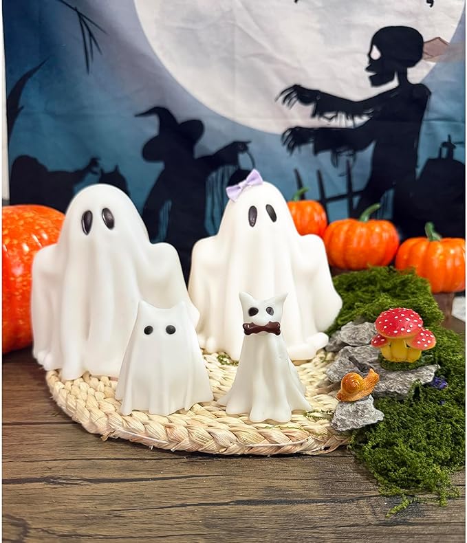 Halloween Decorations Indoor,Ghost Decor, Light Up Ghosts Kit Set of 4,Friendly Pets,Gothic Home Decor (2ghost 2cat)
