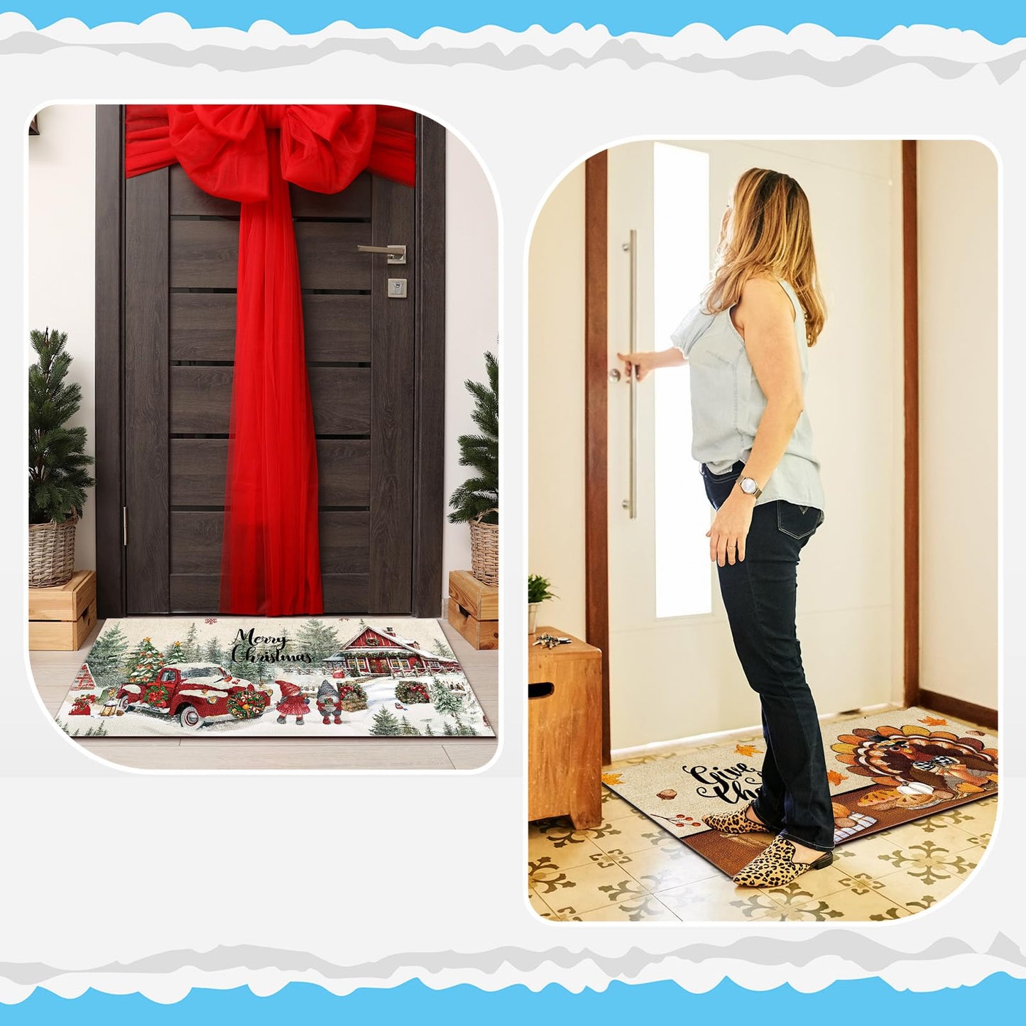 Tinideya 12 Pcs Seasonal Welcome Doormats 10 x 22 Inches Cute Seasonal Summer Independence Day Fall Doormats Decorative Festival Indoor Outdoor Non Slip Mats for All Holidays(Classic Style)