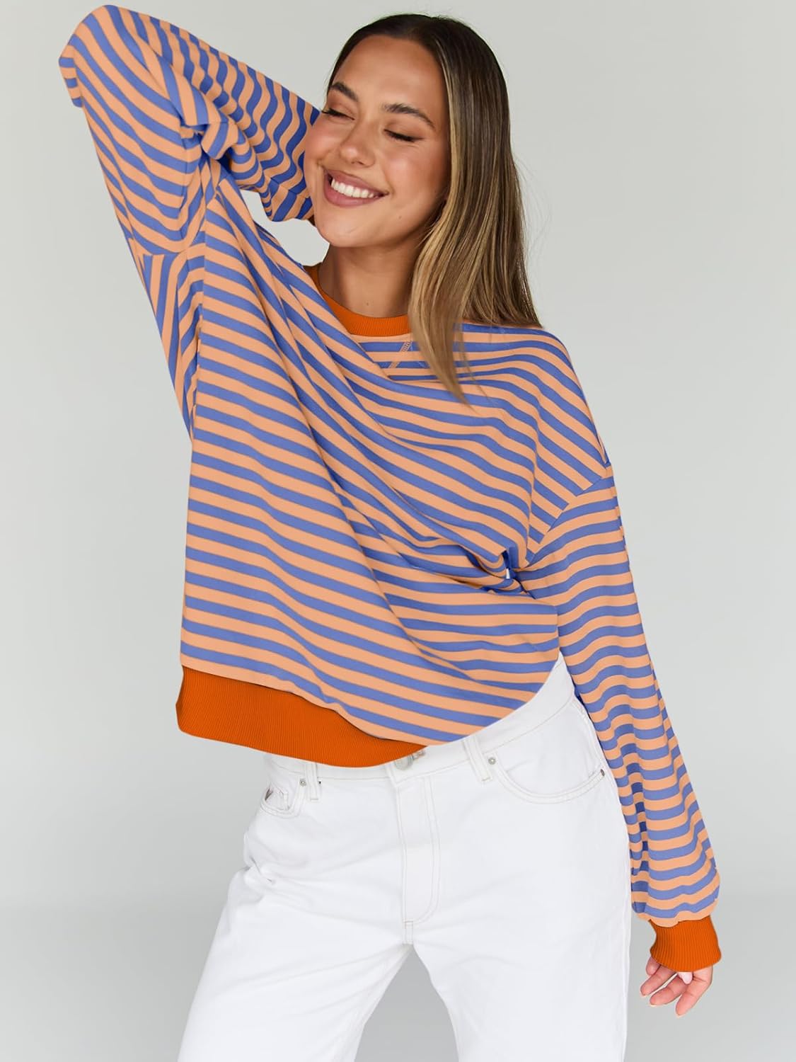 Trendy Queen Oversized Sweatshirt for Women 2025 Fall Crewneck Striped Long Sleeve Shirts Hoodies Cute Top Y2K Outfits