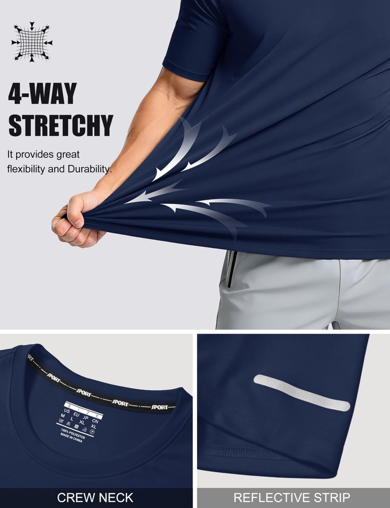 MAGCOMSEN Gym Shirts Mens Workout Dry Fit Sun Protection Runing Athletic Short Sleeve Shirt Moisture Wicking Rash Guard UV T Shirt Navy L