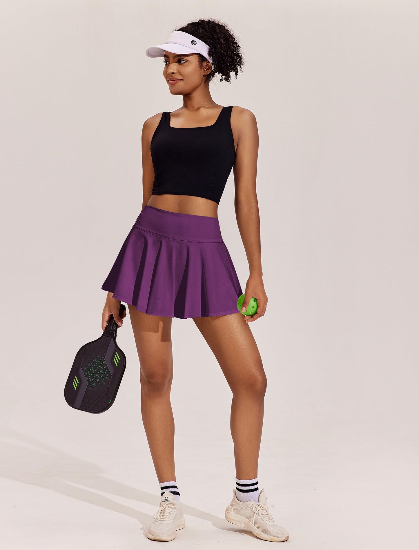 PINSPARK Golf Skorts for Woman Pleated Lightweight Tennis Skort with Pockets Shorts Mini Running Skirt, Dark Purple Medium