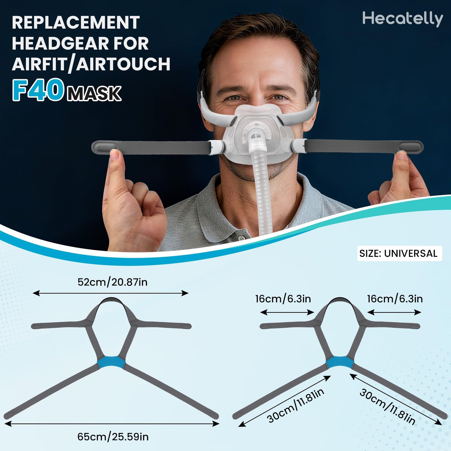 Hecatelly 1 Pack Replacement F40 Headgear and 1 Pair Magnetic Clips for AirFit F40 Headgear,Comfortable Adjustable Head Strap Replacement for Resmed F40 Full Face Mask-Standard/Medium Size