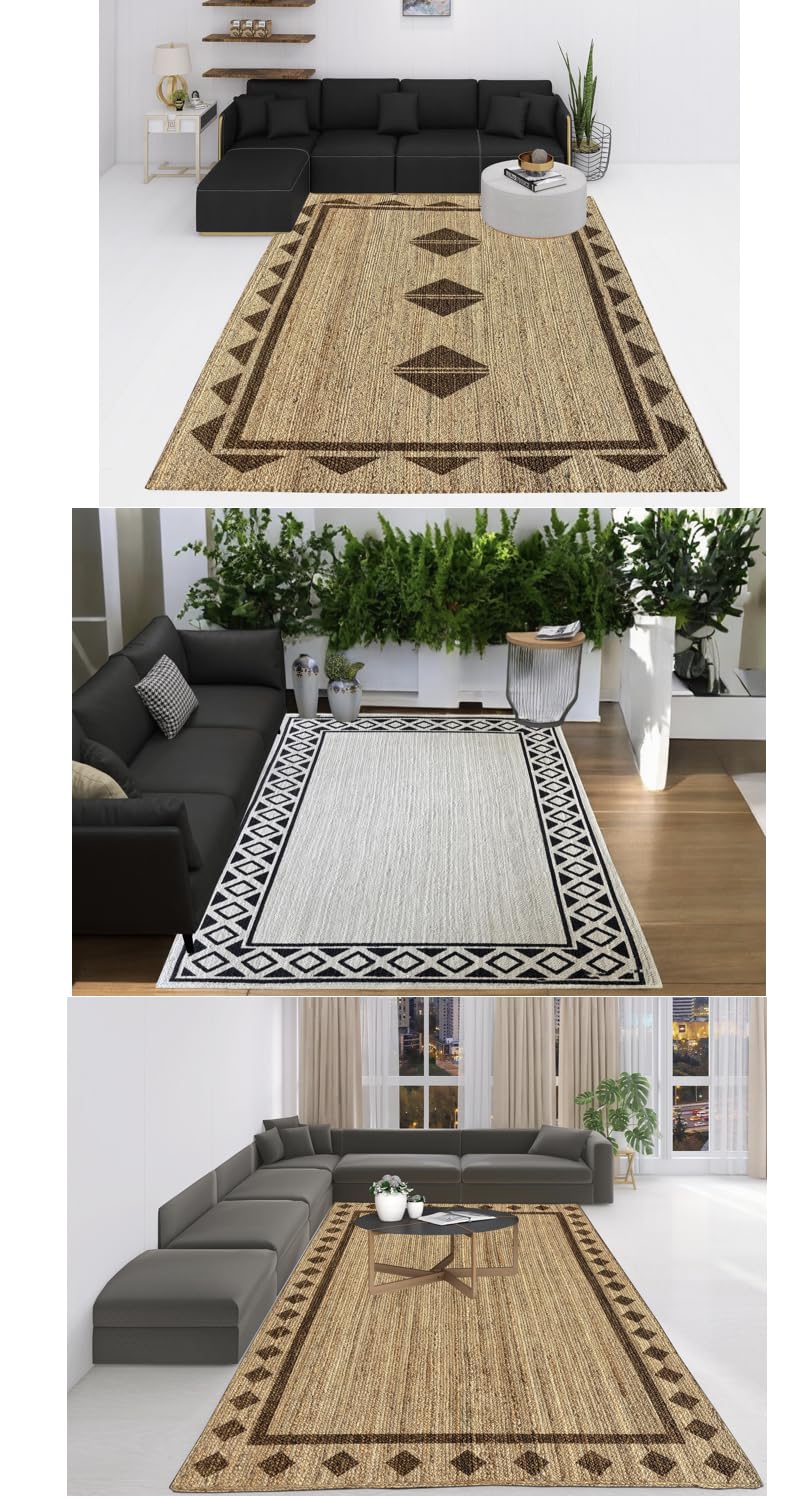 MAARSA WEAVES Hand Crafted Natural Jute Area Rug, 100% Jute, Rectangular, Handmade, Flat Woven, Low Pile