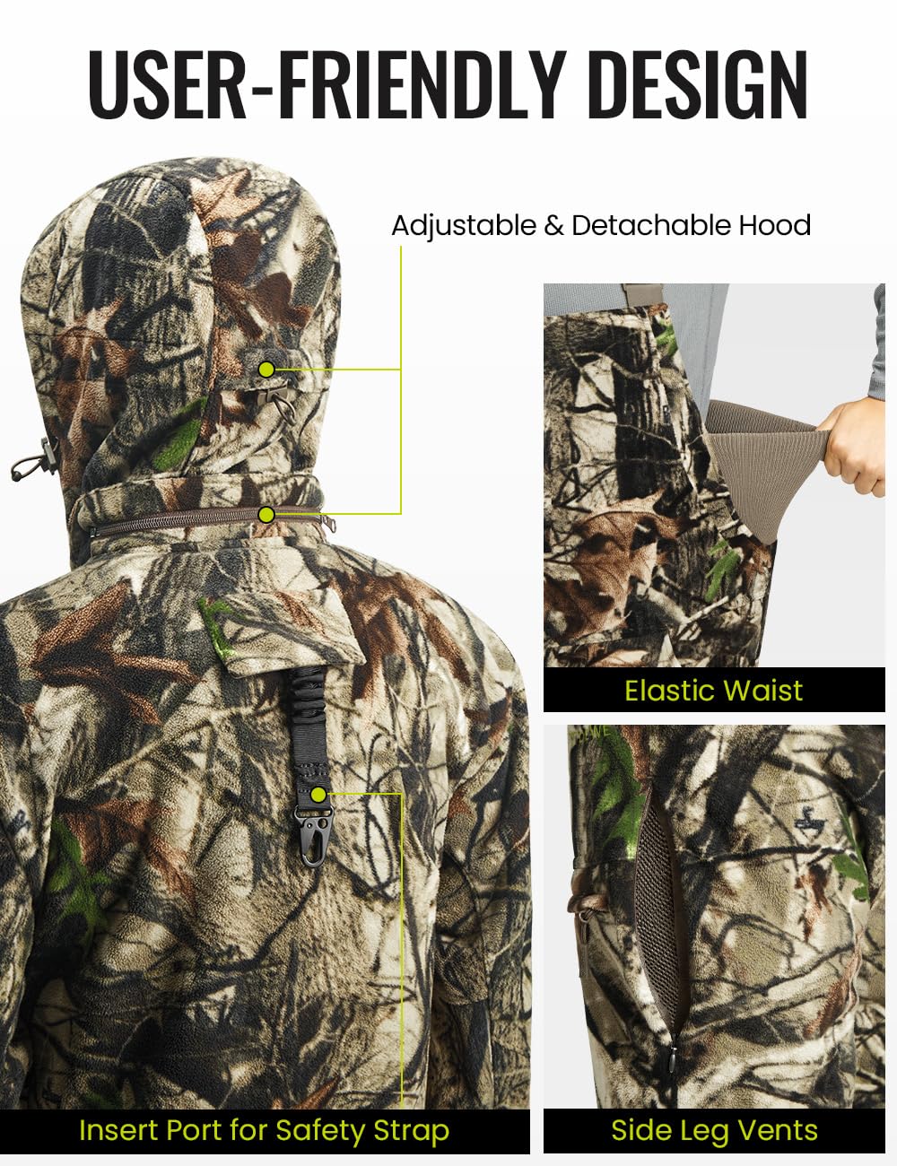 TIDEWE Hunting Clothes for Men, Silent Water Resistant Hunting Jackets and Bibs, Next Camo G2, XL
