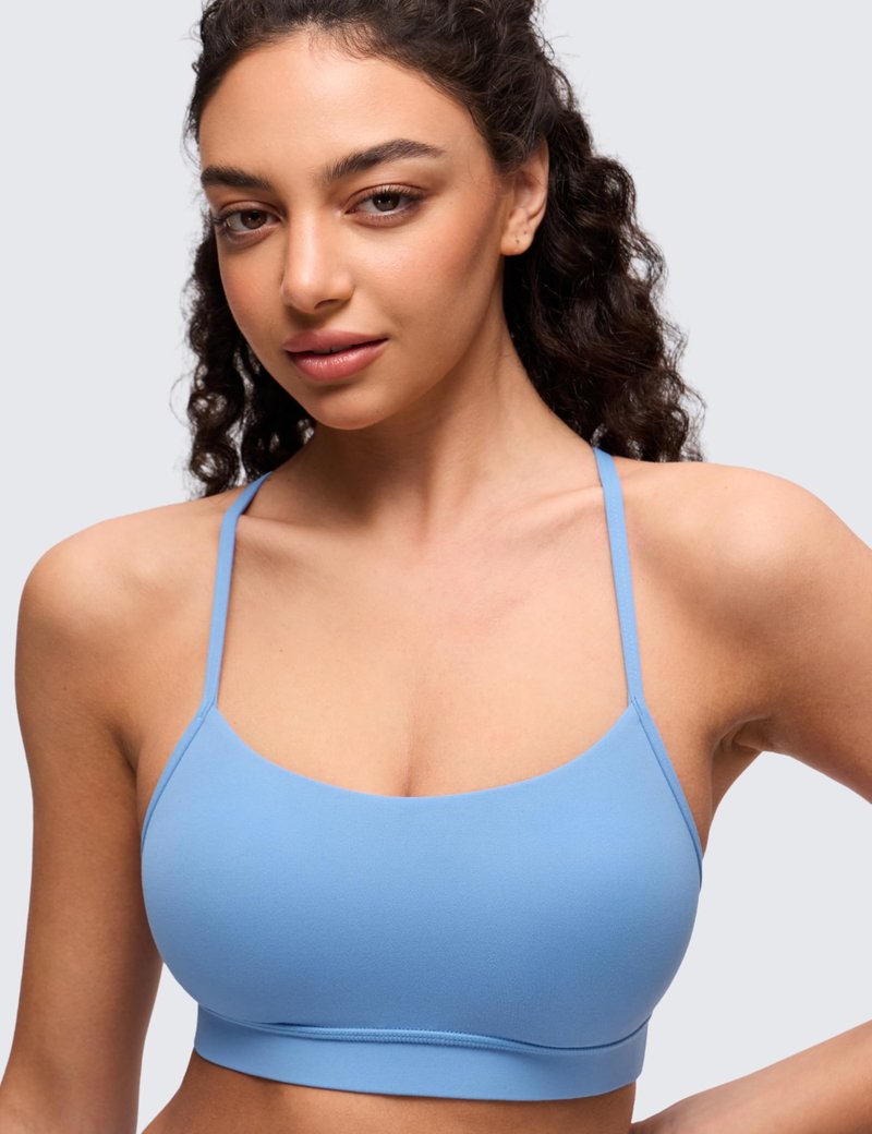 CRZ YOGA Butterluxe Y Back Sports Bras for Women - Padded Racerback Low Impact Spaghetti Thin Strap Workout Yoga Top Party Blue Large