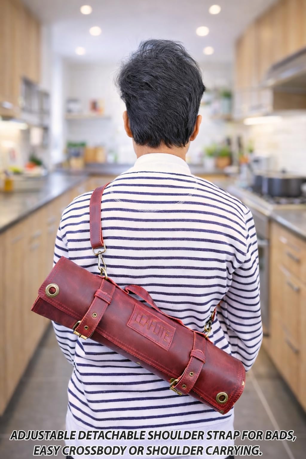 Leaflite Leather Knife Roll Bag β Chef Knife Bag with 7 Pockets β Durable Crazy Horse Leather Knife Roll for Professional Chefs β Portable Knife Storage Case