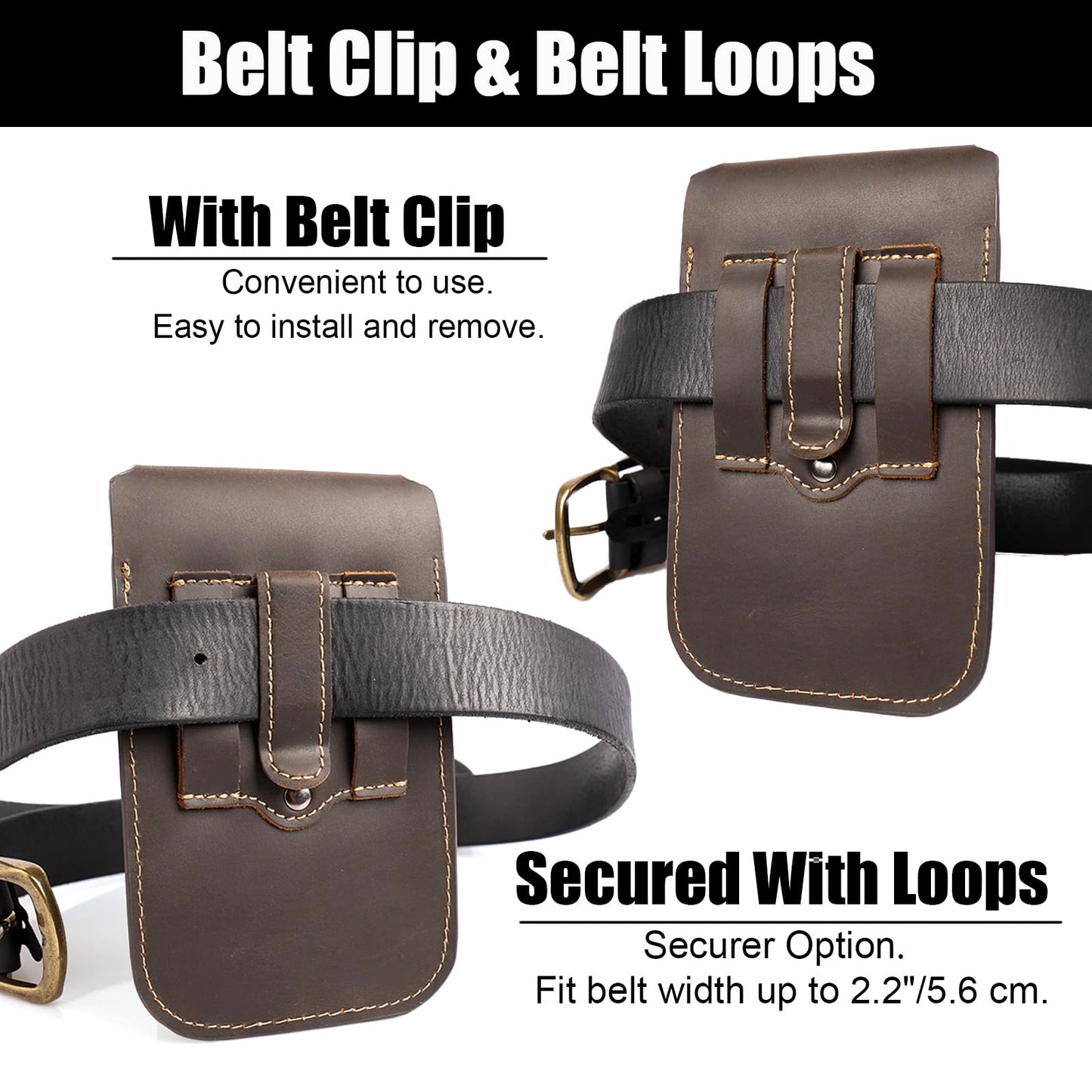 Topstache Leather Phone Holster - Belt Clip Leather Belt Pouch for iPhone 17/16/15 Pro Max & Plus - Magnetic Closure Flip Cell Phone Case for Galaxy S25/S24/S23 Ultra & Plus, XL,Darkbrown