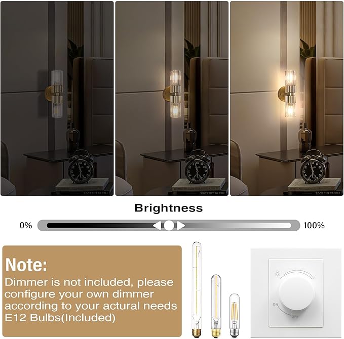 Crystal Wall Sconces Set of Two, 13'' Modern Brass Sconces Lighting with K9 Crystal Lampshade, Indoor Large Brass Wall Light Fixtures for Living Room Bathroom Hallway Stairs Bedroom