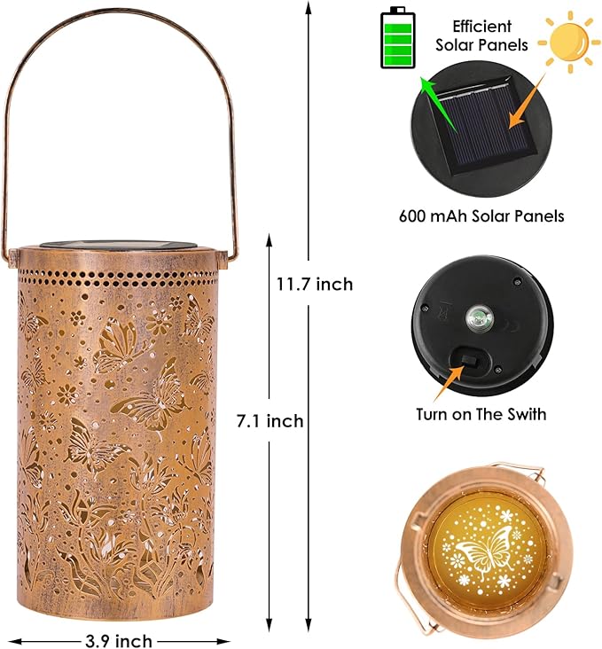 Fabuday Butterfly Solar Lantern Gift for Women - Outdoor Epiphyllum Lanterns Waterproof for Patio, Yard, Porch and Pathway, Hanging Outside Garden Decor with Solar Power Lights