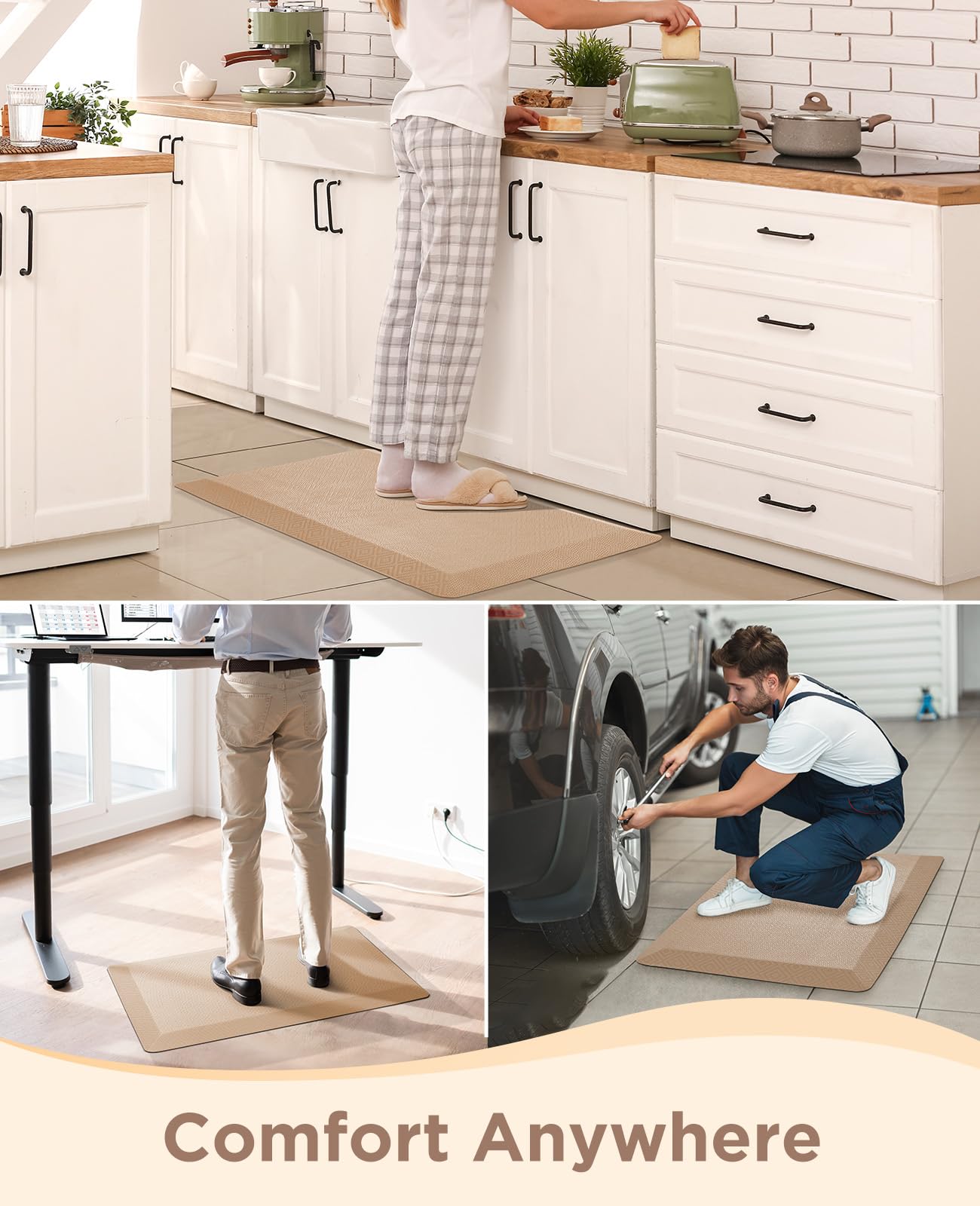 Ophanie Kitchen Mats for Floor,3/4 inch Thick,20x32 Anti Fatigue Cushioned Mat with 99+ Pairs of Anti-Slip Bottom Ridges,Kitchen Rugs,Waterproof,Comfort Ergonomic Standing Mat for Office,Home,Sink