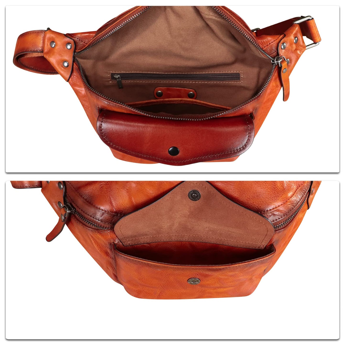 Genuine Leather Fanny Pack for Women and Men Vintage Real Leather Sling Bag Crossbody Bag Fashion Waist Bag Chest Purse (DarkBrown)