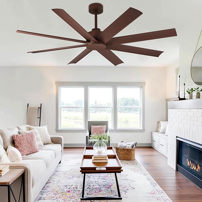 Depuley 60" Industrial Ceiling Fans with 5 Speed, DC Motor Ceiling Fans with 8 Blades, Outdoor Ceiling Fan with Remote for Indoor Patio Porch Garage Shop Factory Warehouse (Brown)