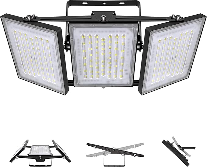 2 Pack LED Flood Lights Outdoor, STASUN 600W 60000lm 6000K Daylight White IP66 Waterproof, Commercial Parking Lot Lights, 3 Heads for Yard Street Stadium Outdoor Area Floodlight Bright Security Lights