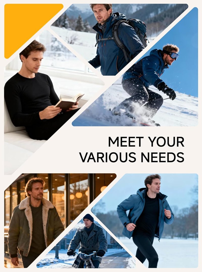 Thermal Underwear for Men - Warm Thick Wool Long Johns with Polar Fleece Lining | Soft Stretchy Winter Base Layer