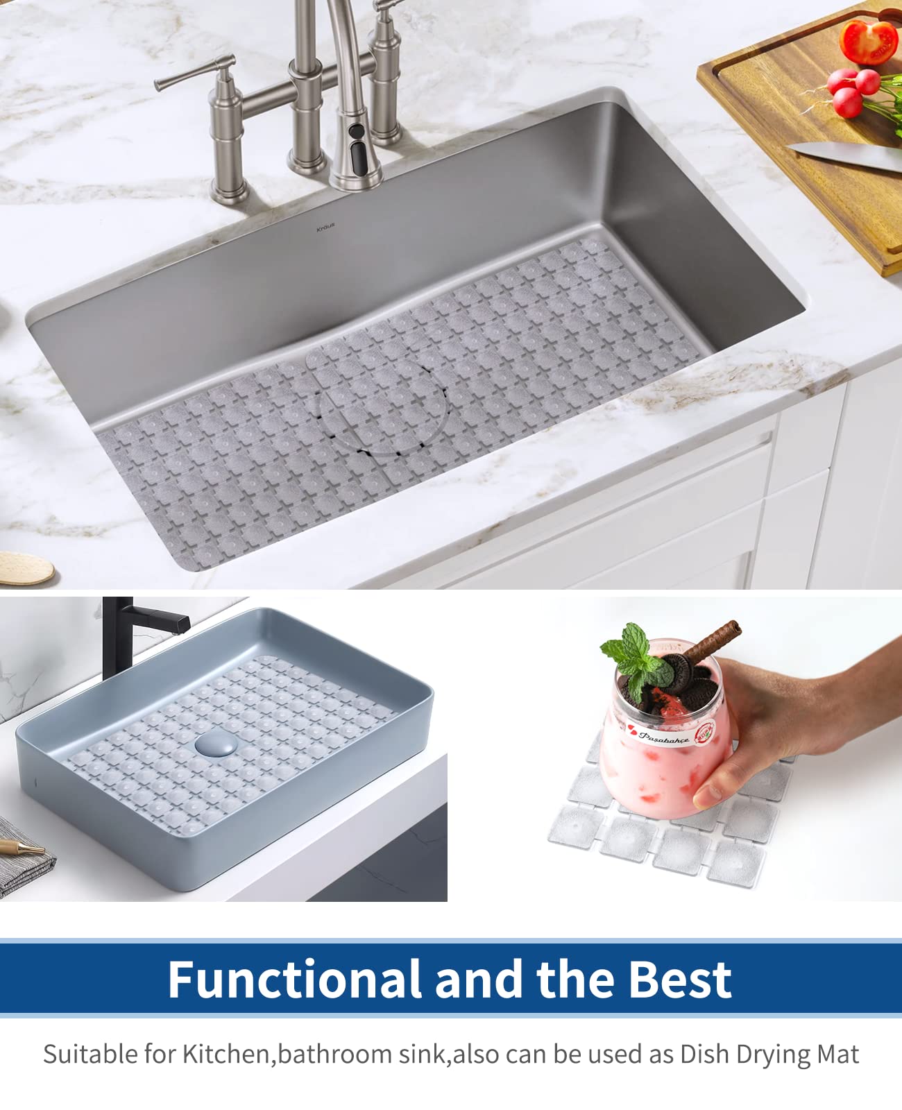 Bligli Sink Mat for Stainless Steel/Ceramic Sinks, 2 Pack 15.7x11.8 inches PVC Sink Protectors for Bottom of Kitchen Sink, Dishes and Glassware drain Mats, Durable and Fast Draining (Transparent)