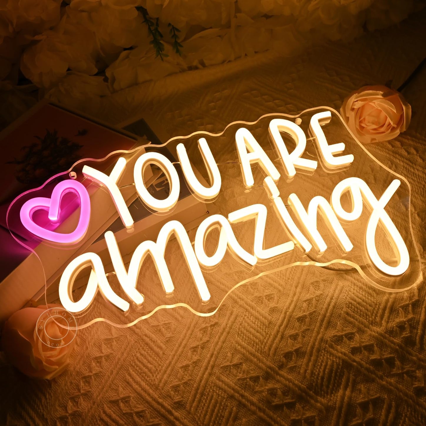SYLHOME Led Neon Light Sign You Are Amazing Heart Classroom Kids Room Besroom Wall Decor Sign Banner Birthday Christmas Party Backdrop 13.8" X 8" USB