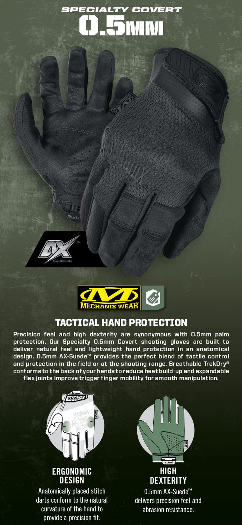 Mechanix Wear: Women’s Tactical Specialty 0.5mm High-Dexterity Gloves with Secure Fit and Precision Feel, Work Gloves, for Airsoft, Paintball, Hunting, Utility Use (Black, Medium)