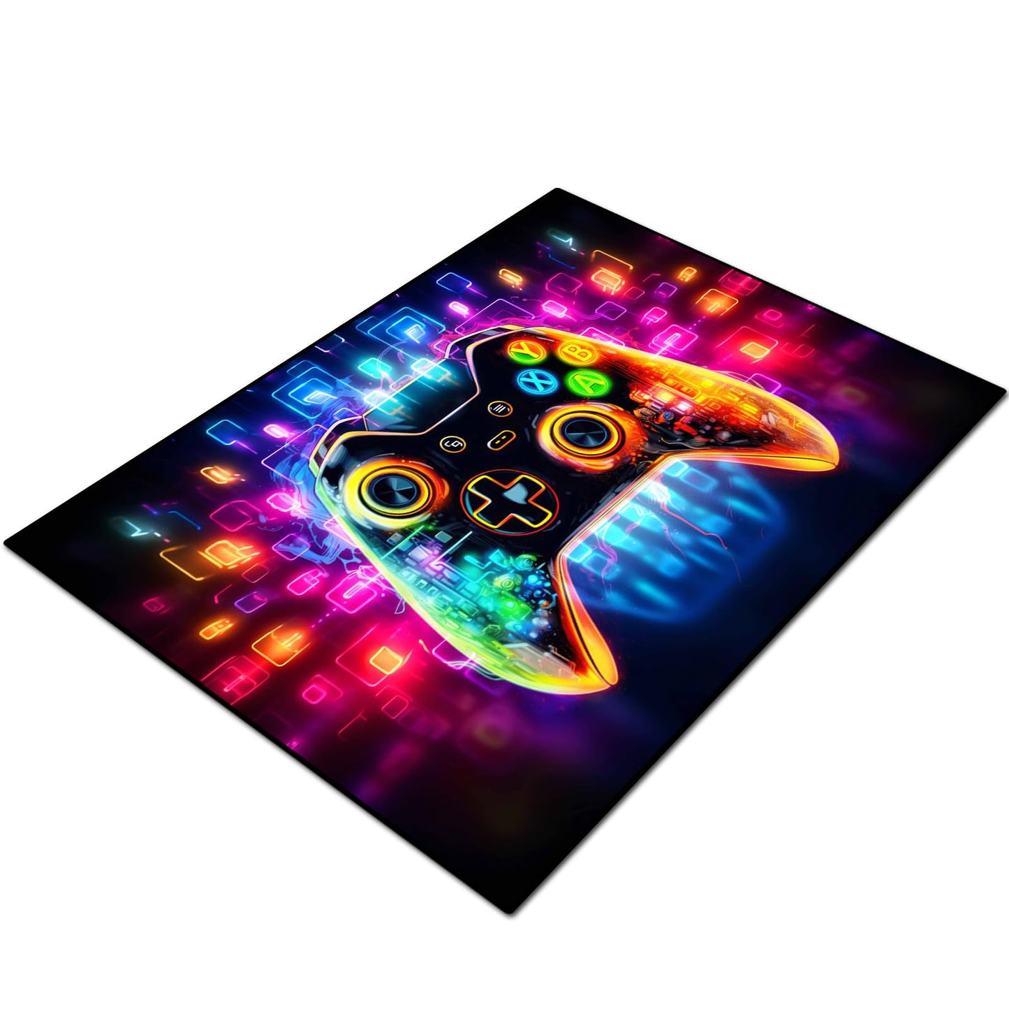 KALERA Gaming Area Rug, Transparent Gamepad and Colorful Lighting Background, Modern, Multicolor, 5' x 3'4" (Rectangular), Boys Girls Bedroom Playroom, Living Room