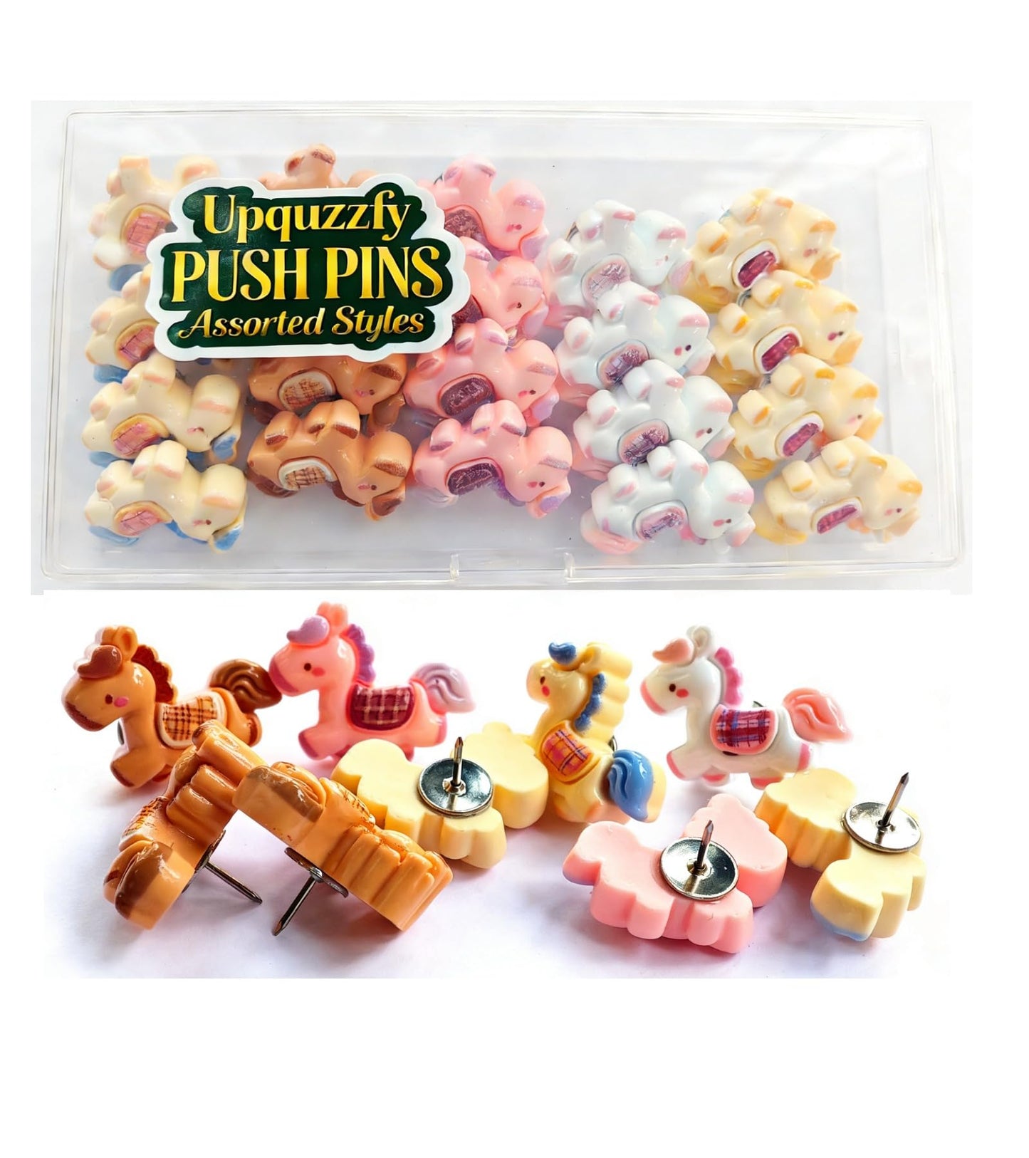Push Pins Set - 20 Pcs Horse Shaped Decorative Push Pins for Cork Board, Photo Wall and Bulletin Board - Office Supplies (Medium, Horse Shaped)