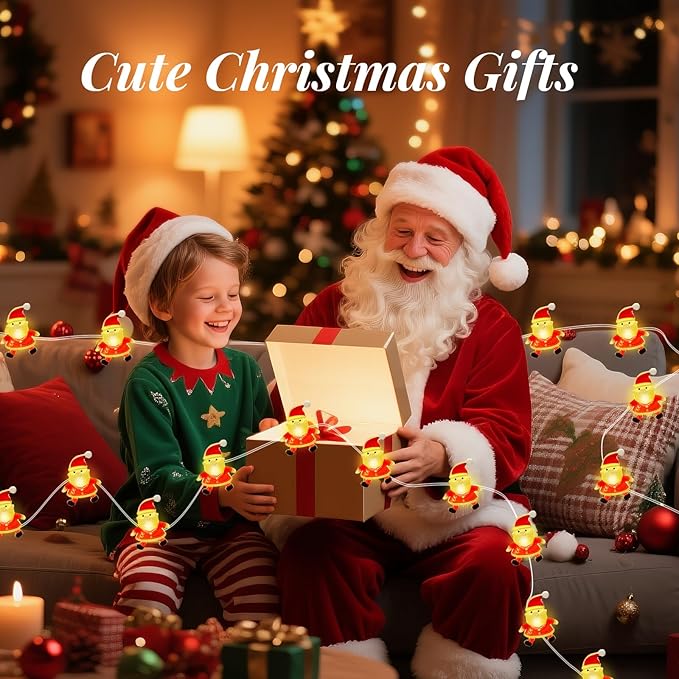 Aogist Christmas Santa String Lights, 16ft 50 LED Battery Powered Santa Claus Decoration Lights for Indoor Outdoot Party Festival Christmas Decorative (2 Pack)