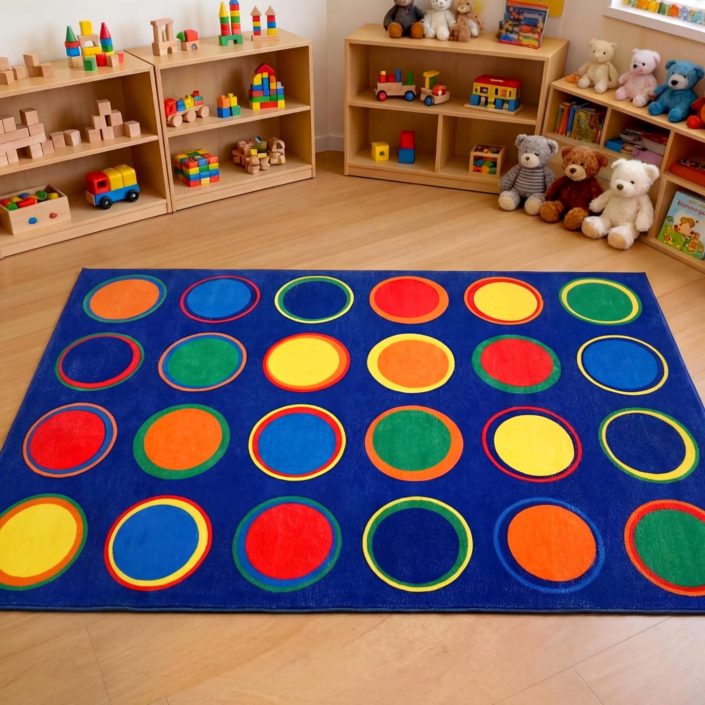 Breling Classroom Carpets Playmat Rugs with Spots, 6x9 ft 24 Seat Classroom Kids Circle Time Learning Area Rugs, Colorful Dot Children's Nursery Sitting Play Mat for Preschool Kindergarten Daycare