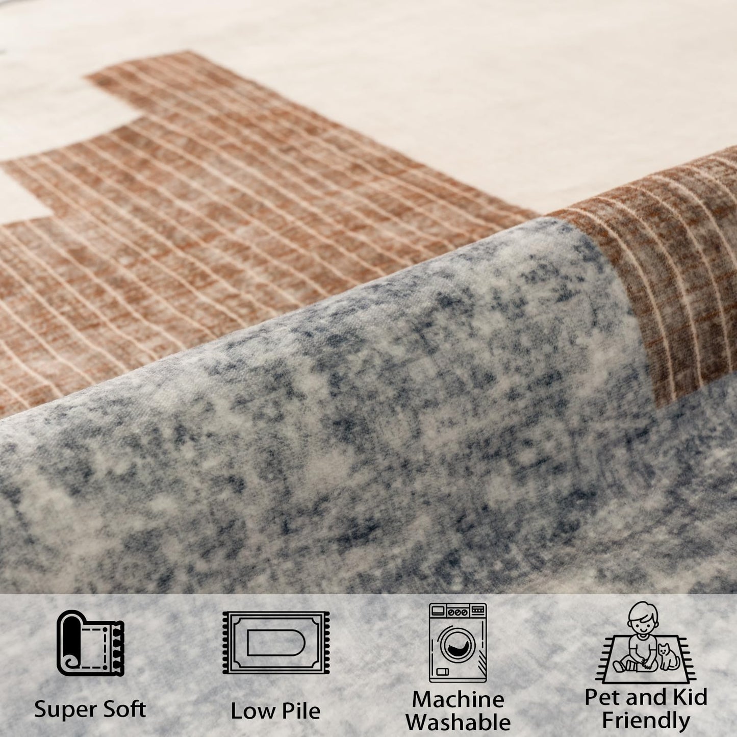 Dssimo Geometric Abstract Area Rug, Pyramid Ladder Design Modern Blue and Brown Rugs, Low Pile Carpet, Home Office Decor Contemporary Accent Throw Rug for Bedroom Kitchen Entryway Bathroom, Blue 2x3