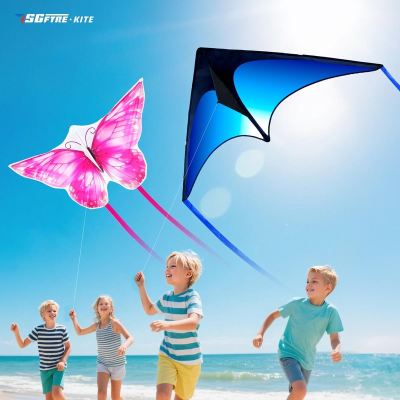 SGftre 3 Piece Set Butterfly Delta Octopus Kites for Kids and Adults,Easy to Fly for Outdoor Adults Children Line Kite for Kids Toy (3 Gradient Grassland+2 Butterfly, 5)