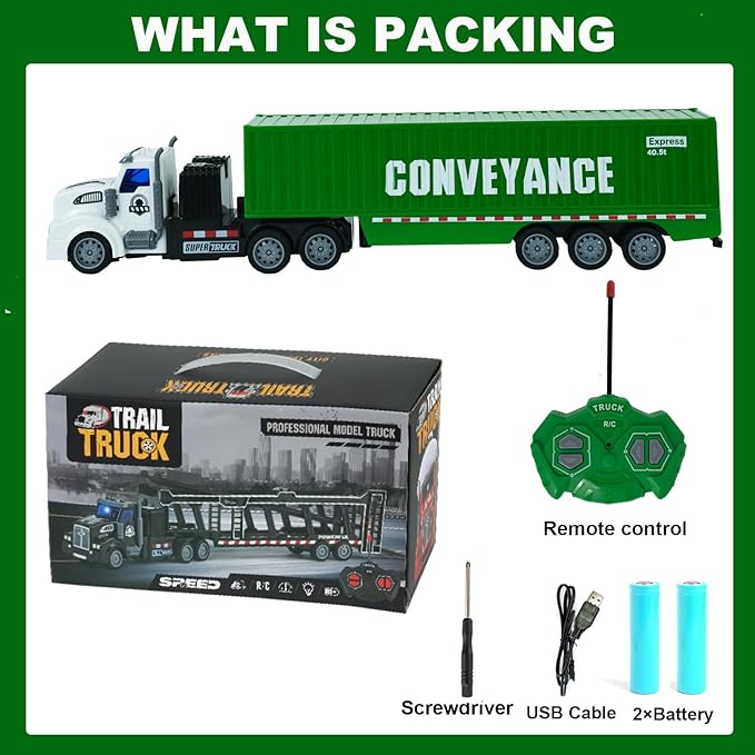 Remote Control Semi Truck with Trailer 14 1:48 Trailer Truck Toy Equipped with 2 Rechargeable Batteries Gifts Ideas for Boys Age 3-8 Year Old