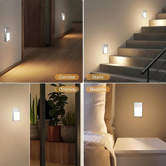 VST Motion Sensor Night Light, Rechargeable Battery Powered Led Light with Magnetic Suck Installation for Bedroom Hallway Stair Nursery Kids Room (2.68 inch 3000K 3Pack Silver)