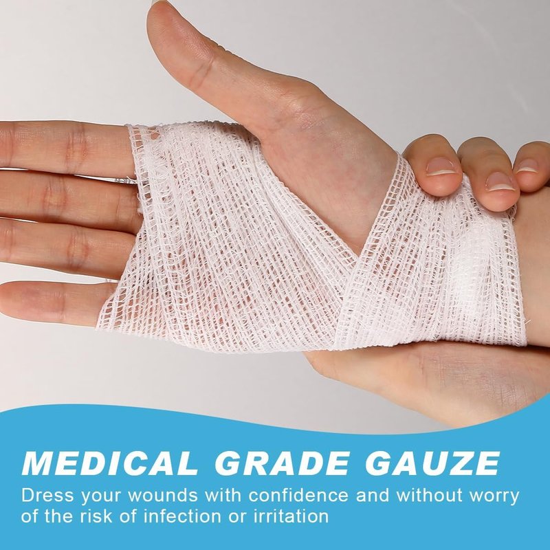 Stretch Gauze Bandages - 3" x 80" Elastic Cotton Tape for Wounds, Injuries & Post-Surgery Care | 12 Rolls