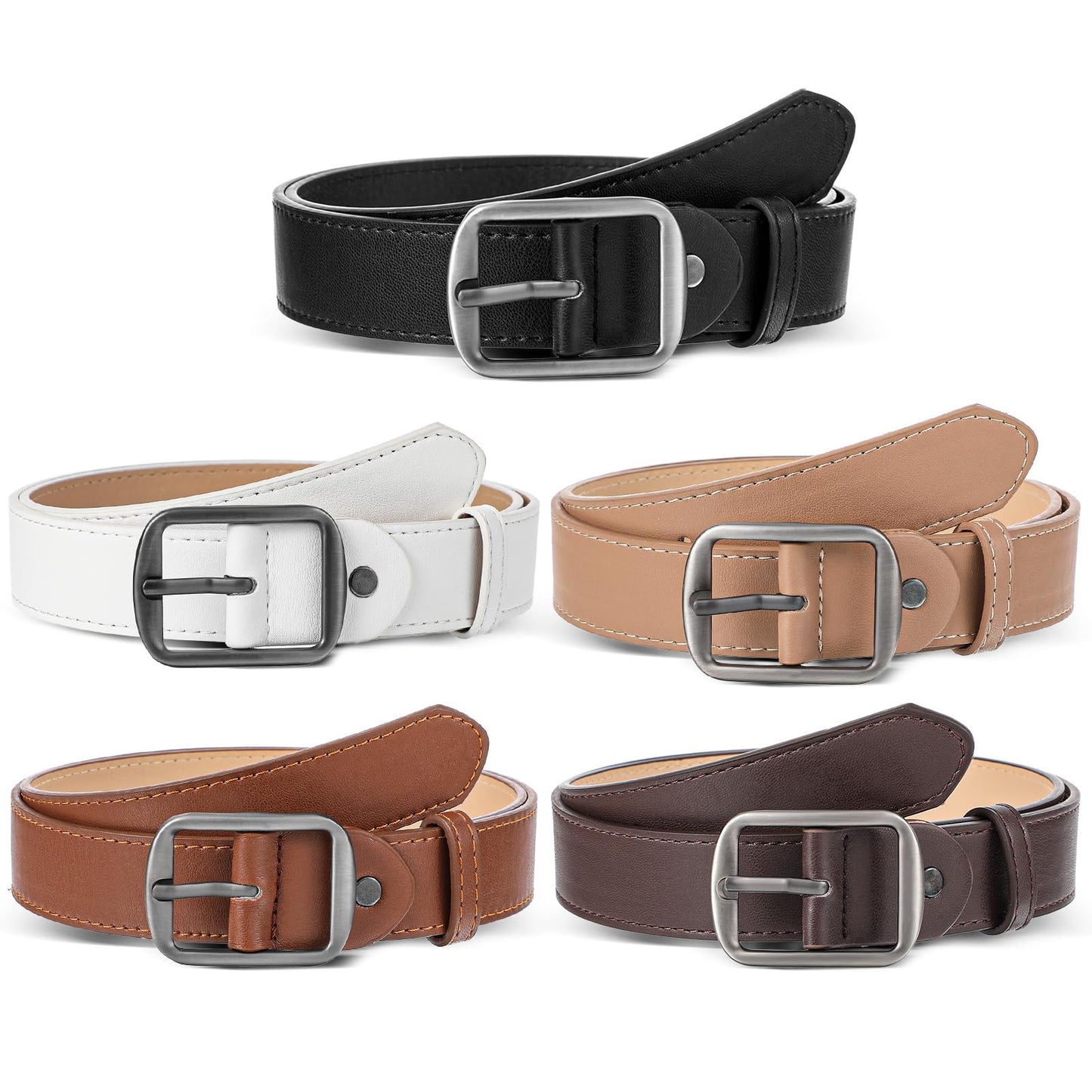 Douaowoc 5 Pack Women Leather Belts for Jeans Ladies Waist Belt Women's Belt with Pin Buckle with Slive Buckle for Pants Dress